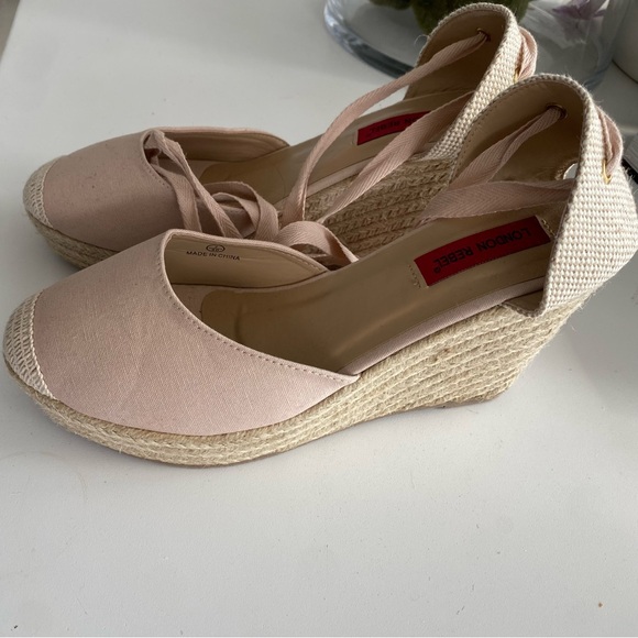 London Rebel High Tie Leg Espadrille Wedges Beige Size 40, Size 9 - Picture 5 of 6
